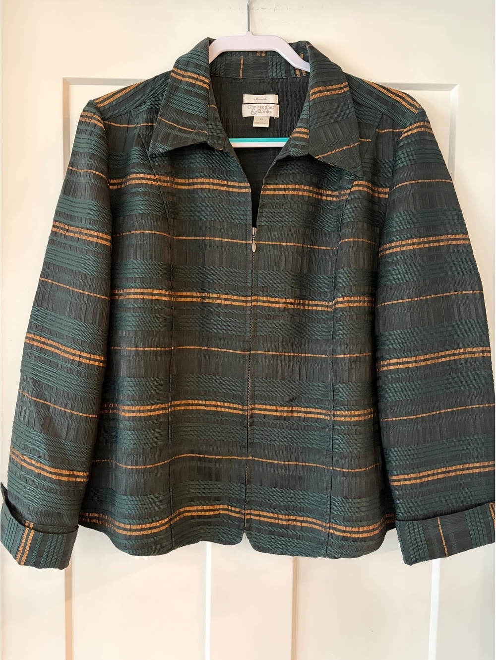 Christopher & Banks Stretch Striped Metallic Zip Jacket — Size XL